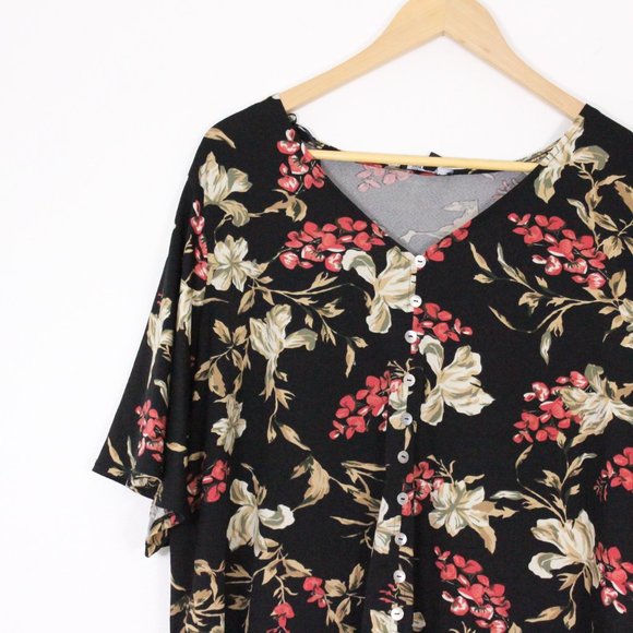 *Lily Morgan Black Floral Button Up Blouse, Size 1X - Picture 2 of 5